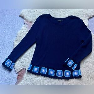 Joseph A 100% cotton square hem crochet sweater size XL cottagecore bohemian